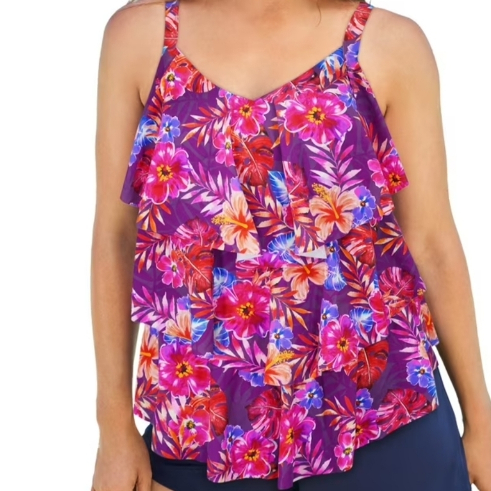 SWIM365 By Swimsuits For All  Tiered Spiced Hibiscus Pink Tankini Size 18
